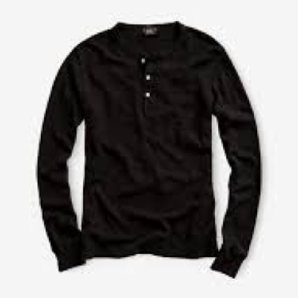 Black Waffle Knit Long Sleeve Tee Shirt